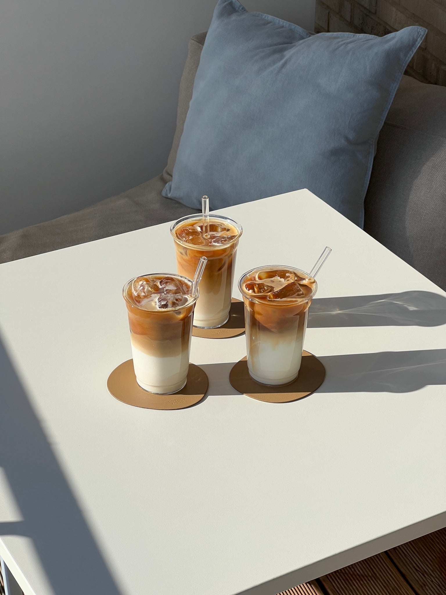 Glass Coasters, brown/ creamwhite, set of 2