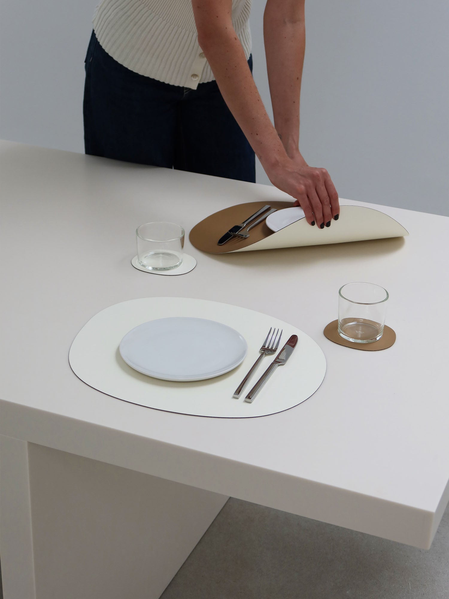 Placemats, brown/ creamwhite, set of 2